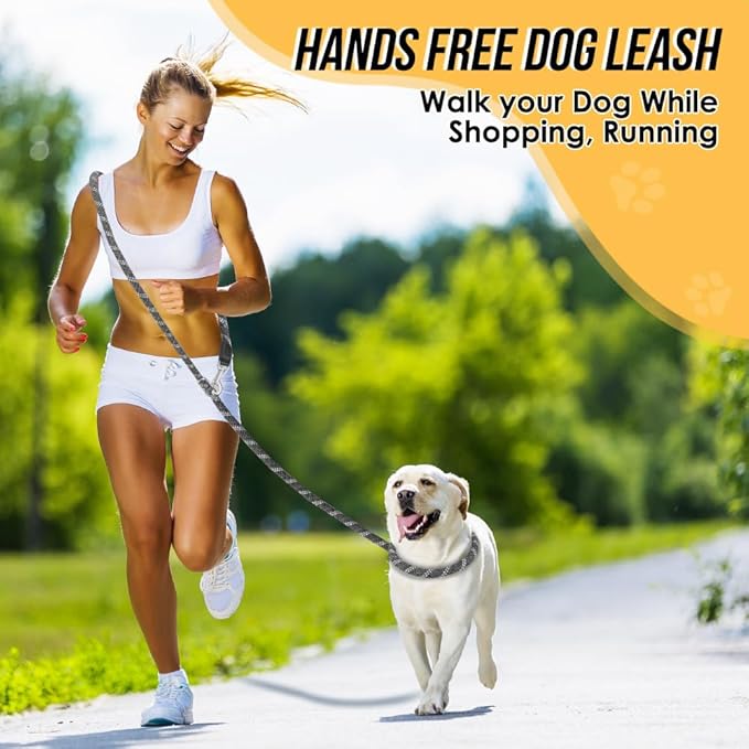 Lukovee Hands Free Dog Leash, 10FT Adjustable Dog Training Leash 1/2 Inch Nylon Heavy Duty Lead No Pull for Large Medium Dogs, Tangle Free Reflective Waist Leash for Dog Walking Running, Black&Gray Lukovee