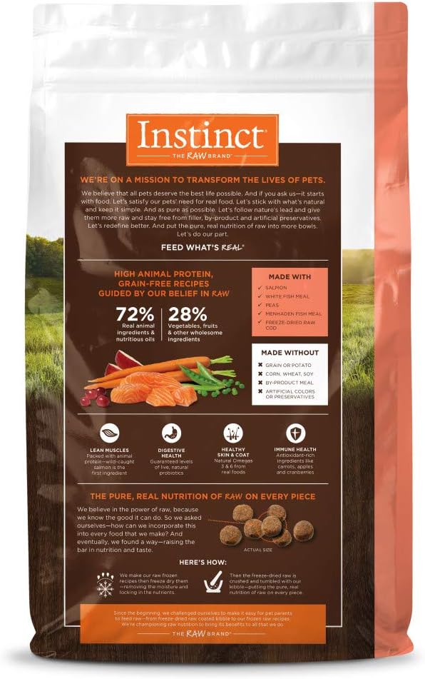 Instinct Dog Food, Grain Free Dog Food Dry, High Protein, Raw Coated Dog Food, Dog Kibble, Original Real Salmon, 20 lb. Bag - PAWPICO