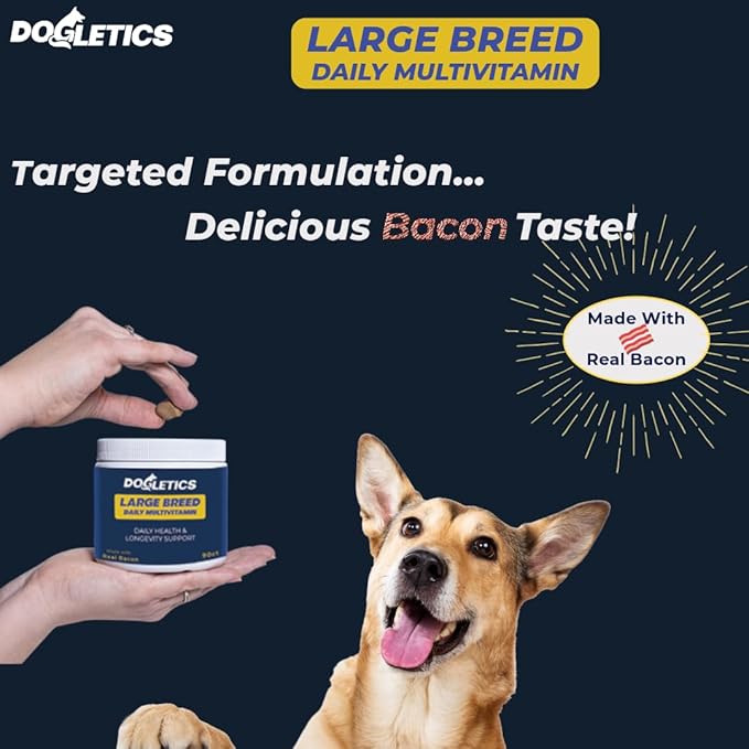 Large Breed Daily Multivitamin - Formulated for Large Dogs & Their Unique Health Needs, 90ct Delicious Bacon Flavor Dogletics