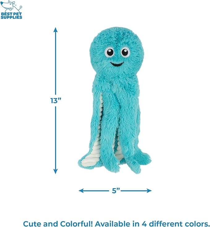 Best Pet Supplies OctoMutant Crinkle Plush Dog Toys for Interactive Play, Puppy and Senior Indoor Play, Colorful Octopus Toy Shape, Soft Head Stuffing, Cute and Cuddly - Turquoise - PAWPICO