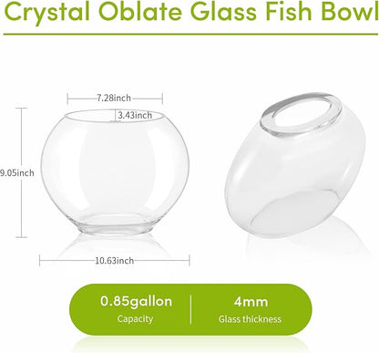 hygger Mini Glass Oblate Fish Bowl Kit, Small Fish Tank Comes with Blue Aquarium Decor Stones and Plastic Fan Branch Tree Ornament hygger