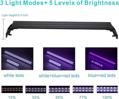 hygger 32W Full Spectrum Aquarium Light with Aluminum Alloy Shell Extendable Brackets, White Blue Red LEDs, External Controller, for Freshwater Fish Tank (46-52 inch) hygger