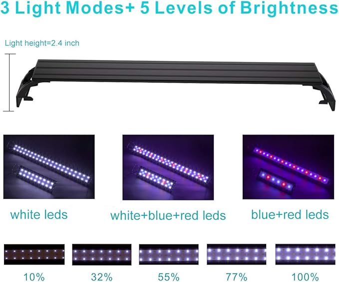hygger 20W Full Spectrum Aquarium Light with Aluminum Alloy Shell Extendable Brackets, White Blue Red LEDs, External Controller, for Freshwater Fish Tank (30-36 inch) hygger