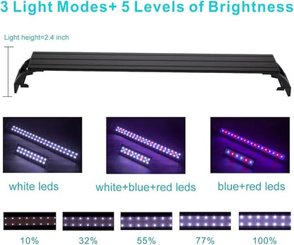 hygger 20W Full Spectrum Aquarium Light with Aluminum Alloy Shell Extendable Brackets, White Blue Red LEDs, External Controller, for Freshwater Fish Tank (30-36 inch) hygger