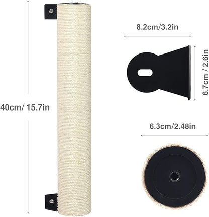 Cat Scratching Post Wall Mounted -16'' Natural Sisal Rope Cat Wall Furniture Scratching Post for Cat Grinding Claws Scratching and Climbing - PAWPICO