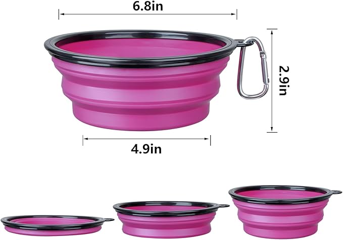 Dog Bowl Pet Collapsible Bowls, 2 Pack Collapsible Dog Water Bowls for Cats Dogs, Portable Pet Feeding Watering Dish for Walking Parking Traveling with 2 Carabiners (Large, Pink+Purple) - PAWPICO