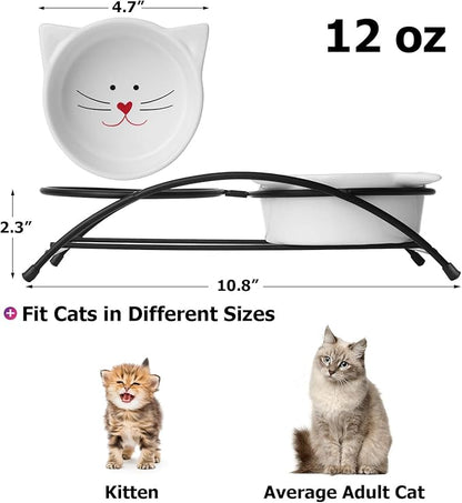 Y YHY Raised Cat Food Bowls,Pet Bowls with Stand,Ceramic Cat Dog Bowls Elevated,Cute Cat Dishes,12 Ounces,Dishwasher Safe - PAWPICO