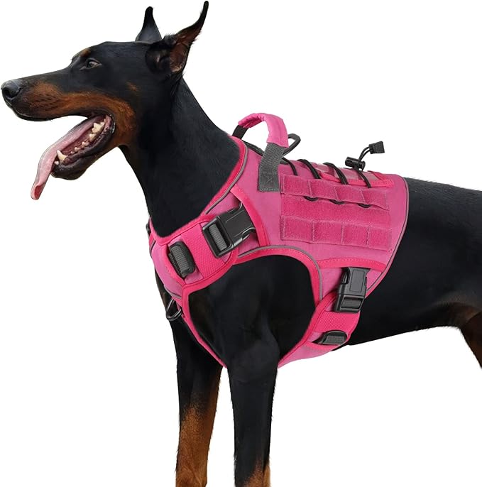 WINGOIN Pink Tactical Dog Harness Vest for Large Dogs No Pull Adjustable Reflective Military Pet Harness with Handle for Golden Retriever, Doberman Pinscher, Rottweiler, Great Dane Service Dog (XL) WINGOIN