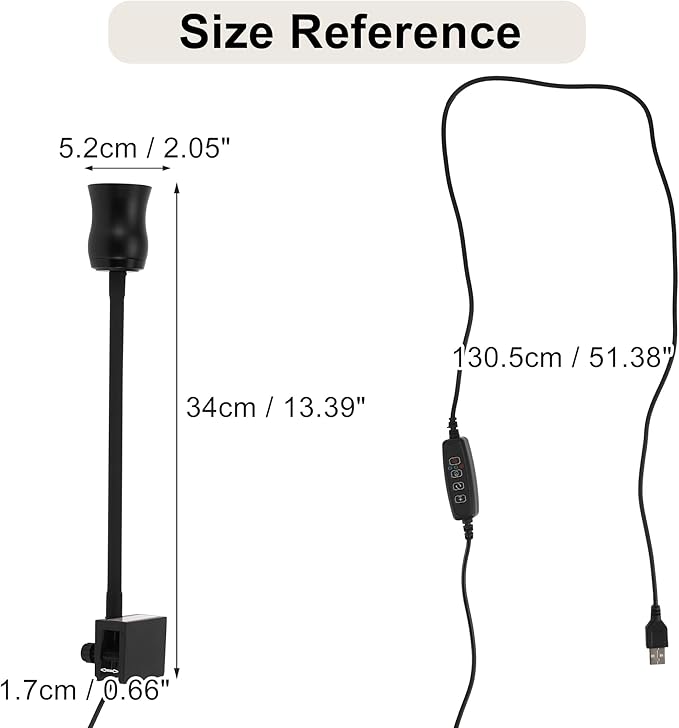 Fish Tank Light, Aquarium Light, USB Small Aquarium Light with Timer, 360° Rotate Aquarium Lamp, 3 Colors Adjustable Focal Length, Black CAPASTEC