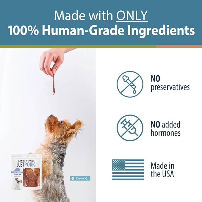 JustFoodForDogs Healthy Dog Treats, Pork, Single-Ingredient, Made in The USA, 5 oz - PAWPICO