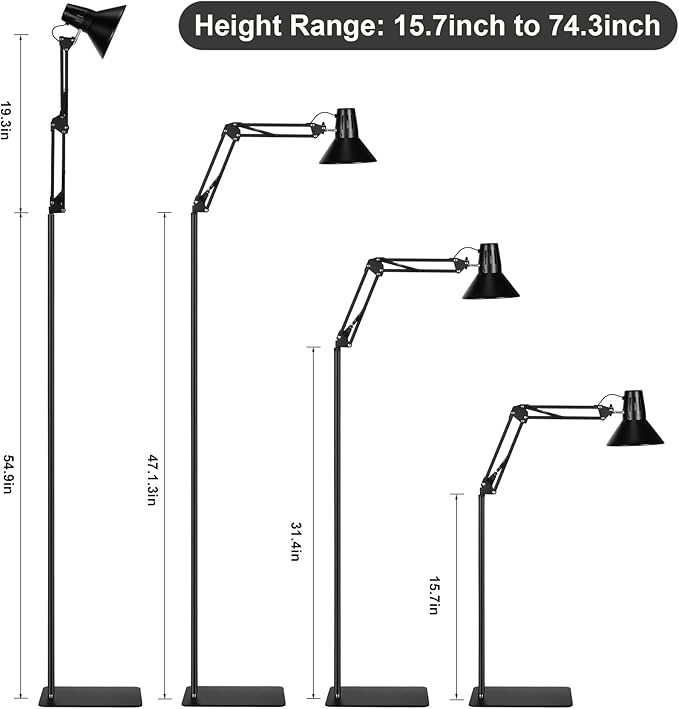 Reptile Heat Lamp Reptile Light Fixture with Tall Reptile Lamp Stand (15.7inch to 74.3inch) Heat Lamp Stand with 360° Adjustable Swing Arm, Reptile Light Stand for Reptile Tank and Heat Lamps DXOPHIEX