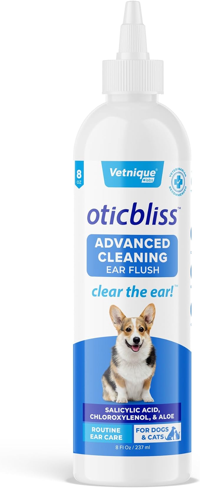 Vetnique Labs Oticbliss Ear Cleaner Wipes/Flushes for Dogs & Cats with Odor Control and Itch Relief Reduces Head Shaking - Clear The Ear VetniqueLabs
