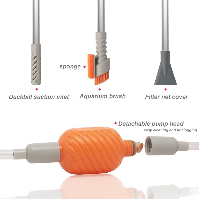 Compact Aquarium Siphon Vacuum and Water Changer Kit with Cleaning Brush. Perfect for Simultaneous Water Changing and Cleaning in Small Fish Tanks. Gravel and Sand Cleaning. AREPK