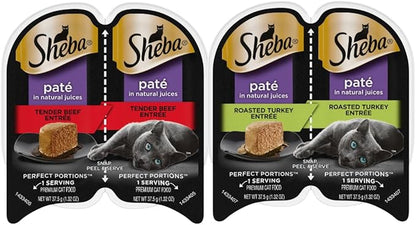 LarasBundle Sheba Cat Food Wet Variety Pack | Includes Sheba Pate Cat Food and Sheba Cuts in Gravy Wet Cat Food | 24 Servings - 12 Packs of Sheba Perfect Portions Bundled Booklet and Toys - PAWPICO