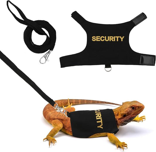Hypeety Bearded Dragon Harness and Leash Set Adjustable Escape Proof Leash Outdoor Walking Training Leash and Harness for Bearded Dragon Lizard Reptiles Small Pets Black (Security) Hypeety