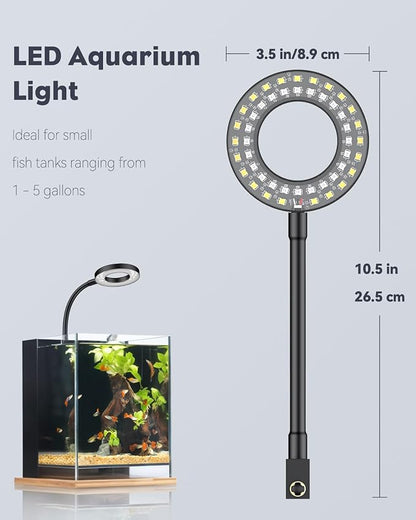 Pawfly 4.5 W LED Aquarium Light for 1 to 5 Gallon Fish Tanks Clip On Fish Tank Light USB Moving Aquarium Lamp with Full Spectrum Dimmable White Blue Red Green Lights with Timer (Adapter Not Included) Pawfly