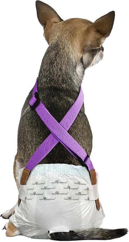 Paw Inspired Dog Diaper Suspenders with Velcro Fasteners | Stretchy Adjustable Suspenders for Female and Male Disposable and Washable Diapers | Fits Small, Medium and Large Size Pets (XS/S, Purple) - PAWPICO