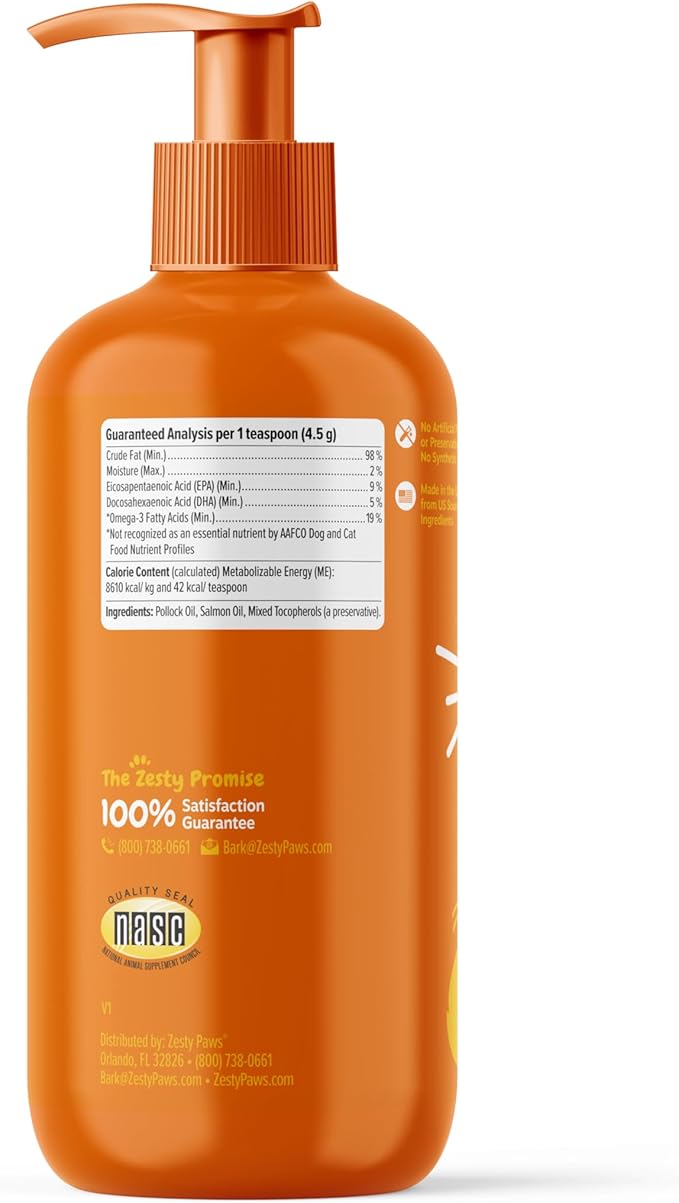 Wild Alaskan Salmon Oil Formula for Dogs & Cats - Omega 3 Skin & Coat Support - Liquid Food Supplement for Pets - Natural EPA + DHA Fatty Acids for Joint Function, Immune & Heart Health 16oz ZestyPaws