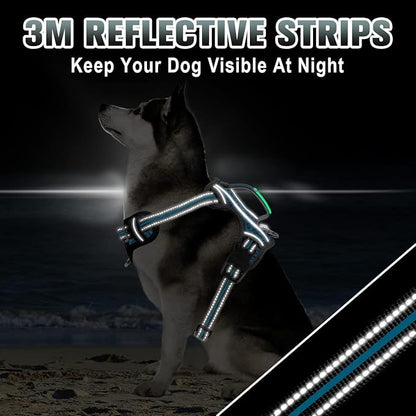 BARKBAY No Pull Dog Harness Large Reflective Dog Harness with Front Clip and Easy Control Handle for Walking Training Running with ID tag Pocket(Blue/Black,S) BARKBAY