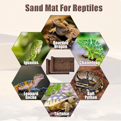 Tfwadmx Reptile Carpet Sand Mat for Bearded Dragon Terrarium Substrate Liner Brown Leopard Gecko Tank Accessories Lizard Bedding Mats for Tortoise Turtle Snake Chameleon with Tweezers 12x20In (2 Pcs) Tfwadmx