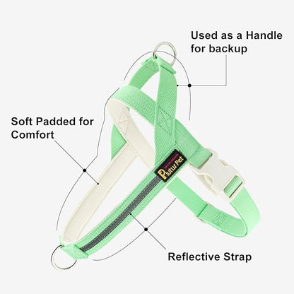 Plutus Pet Cotton Dog Harness and Leash Set, Reflective and Soft Padded, Quick Fit Vest Harness, for Small, Medium and Large Dogs, Light Green, M PLUTUSPET