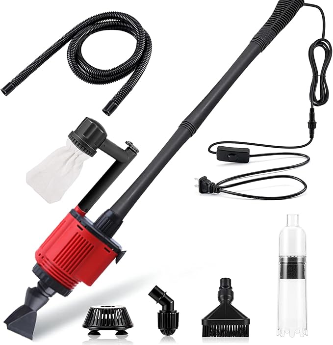 Aquarium Gravel Cleaner Siphon Kit, 6 in 1 Automatic Fish Tank Cleaning Tools Electric Removable Vacuum Water Changer for Changing Water/Removing Detritus/Washing Sands Carzos