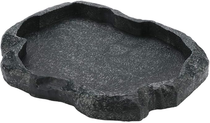 HEEPDD Reptile Bowl, Resin Rock Reptile Food and Water Feeder Pet Aquarium Ornament Terrarium Dish Plate for Tortoise Lizard Iguana(Dark Green M) PAWPICO