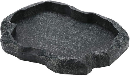 HEEPDD Reptile Bowl, Resin Rock Reptile Food and Water Feeder Pet Aquarium Ornament Terrarium Dish Plate for Tortoise Lizard Iguana(Dark Green M) PAWPICO