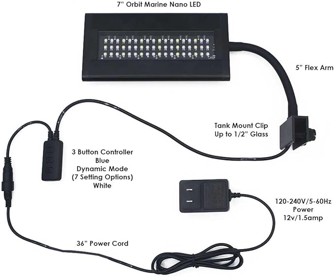 CURRENT Orbit Marine NANO LED 16 Watt Reef LED Saltwater Marine Aquarium Coral Light with Dimming, Moonlight, Cloud Cover & Lighting Storm Clip On Small Fish Tank w/Mounting Bracket (4095) Current+USA