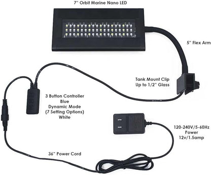 CURRENT Orbit Marine NANO LED 16 Watt Reef LED Saltwater Marine Aquarium Coral Light with Dimming, Moonlight, Cloud Cover & Lighting Storm Clip On Small Fish Tank w/Mounting Bracket (4095) Current+USA