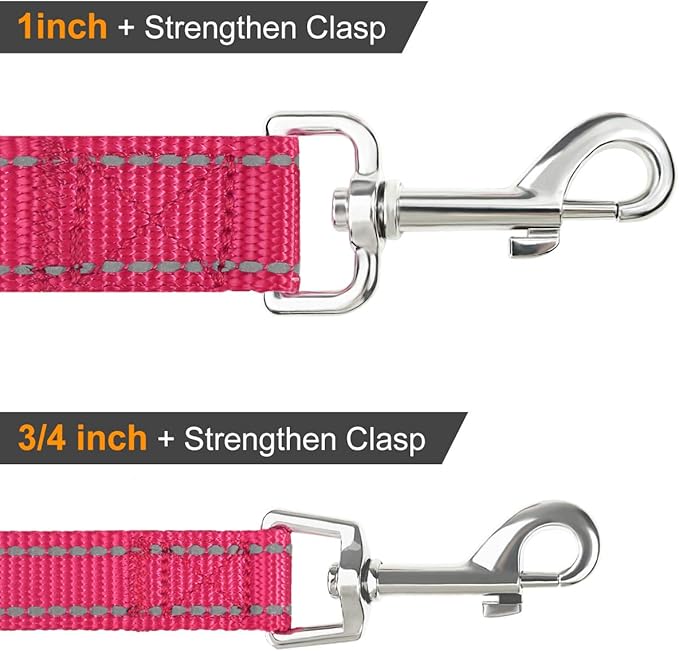 Joytale Double-Sided Reflective Dog Leash, 6 FT/5 FT/4 FT, Padded Handle Nylon Heavy Duty Leashes for Medium & Large Dogs Walking, Hotpink, 5FT Joytale