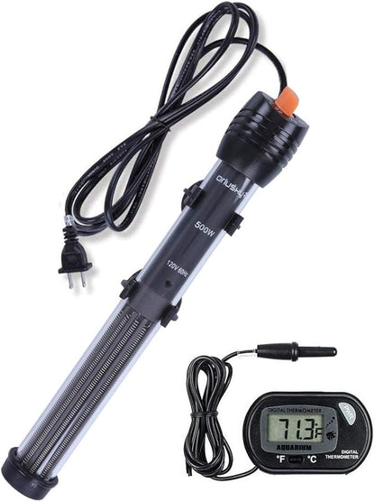 Orlushy Submersible Aquarium Heater,500W Fish Tahk Heater with Adjust Knob Thermostat 2 Suction Cups and Free Thermometer Suitable for Marine Saltwater and Freshwater (500W) Orlushy