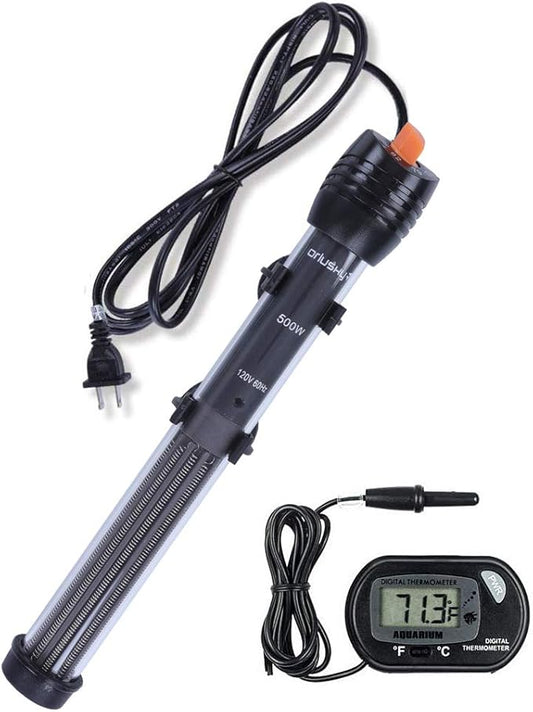Orlushy Submersible Aquarium Heater,500W Fish Tahk Heater with Adjust Knob Thermostat 2 Suction Cups and Free Thermometer Suitable for Marine Saltwater and Freshwater (500W) Orlushy
