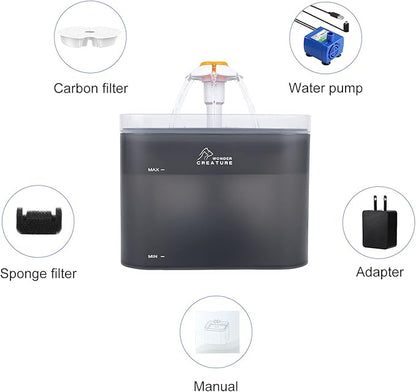 Cat Water Fountain, 67oz/2L Automatic Cat Drinking Fountain, Pet Water Fountain with LED Light and Filter for Cats and Small Dogs (Grey) - PAWPICO
