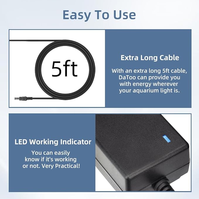 Aquarium Light LED Power Adapter AC 100-240V DC 24V 2A Replacement Power Adapter Fish Tank Light Power Supply Converter with Indicator Light DaToo