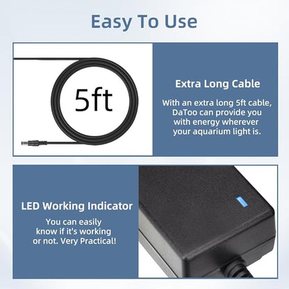 Aquarium Light LED Power Adapter AC 100-240V DC 24V 2A Replacement Power Adapter Fish Tank Light Power Supply Converter with Indicator Light DaToo