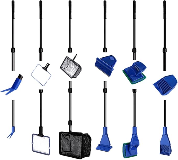 Aquarium Fish Tank Clean Set, Aquarium Cleaning Kit for Fish Tank Long Handle Fish Tank Brush Functional Six Cleaning Tools for Aquarium Telescopic Cleaning 6-in-1 JZMYXA