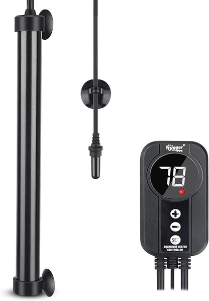 hygger Marine Aquarium Heater 200W,Titanium Heater with Digital LED Controller & Temperature Probe,Submersible Fish Tank Heater with Temperature Calibration,for Saltwater Freshwater Tank 30-40Gallon hygger