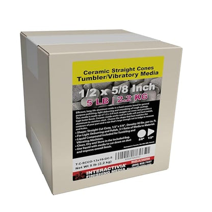 1/2” x 5/8” Straight Cut Cones - General Purpose Formula Tumbling Or Vibratory Media 5 lbs/2.2 kg Includes a (Clean, Dry and Store) Bag for use in Vibrating Tumbler Or Rotating Tumbler InteractiviaFinishingMedia