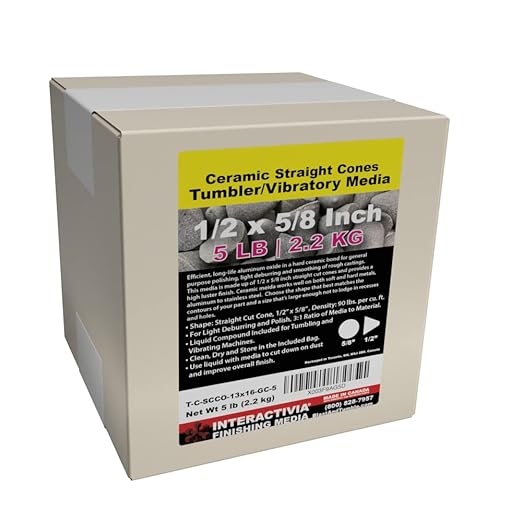 1/2” x 5/8” Straight Cut Cones - General Purpose Formula Tumbling Or Vibratory Media 5 lbs/2.2 kg Includes a (Clean, Dry and Store) Bag for use in Vibrating Tumbler Or Rotating Tumbler InteractiviaFinishingMedia