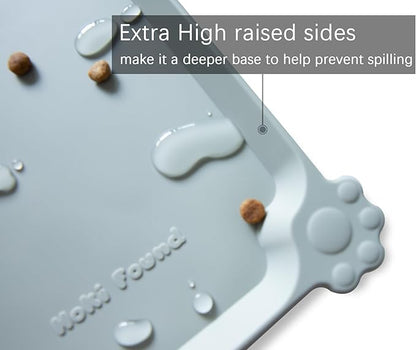 Hoki Found L Silicone Pet Food Mats Tray with Higher Lips - Non Slip Pet Dog Cat Bowl Mats Placemat - Dog Pet Cat Feeding Mat - Waterproof Dog Cat Food Mats -Pet Water Mats for Carpet - Battleship - PAWPICO