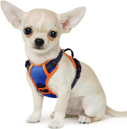 Eagloo Dog Harness for Large Dogs, No Pull Service Vest with Reflective Strips and Control Handle, Adjustable and Comfortable for Easy Walking, No Choke Harness with 2 Metal Rings, Blue & Orange, XS GoExplorewithEagloo