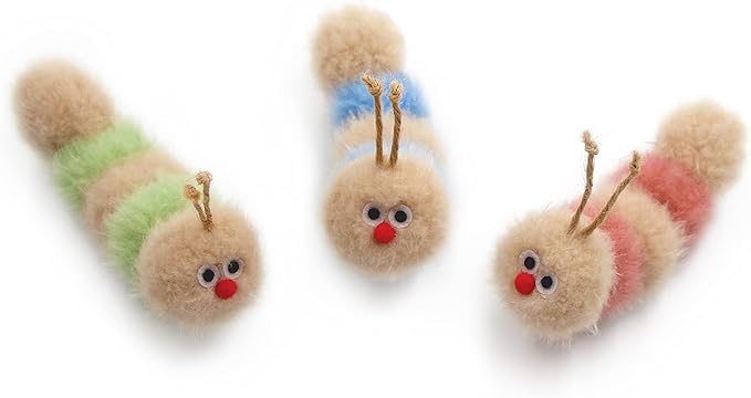 Interactive Natural 3 PK Catnip Toy, with Rattle, Bite Resistant, for All Ages Indoor Cat, Soft Caterpillar Toys, Fluffy Kitten Toy - PAWPICO