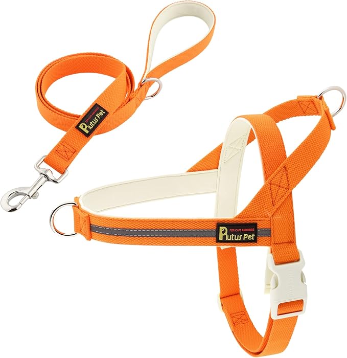 Plutus Pet Cotton Dog Harness and Leash Set, Reflective and Soft Padded, Quick Fit Vest Harness, for Small, Medium and Large Dogs, Orange, XS PLUTUSPET