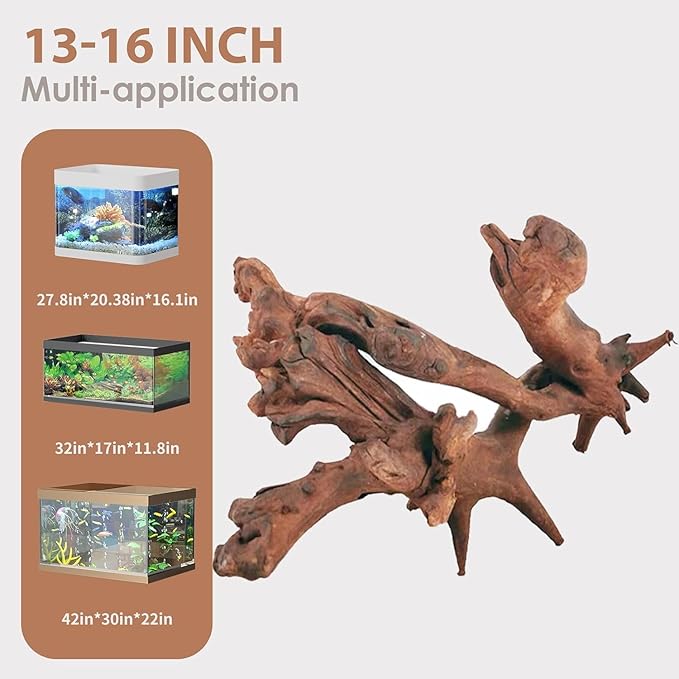 Natural Large Coral Driftwood for Aquarium Decor Fish Tank Decorations Reptile Decaor, Assorted Driftwood Branch 13-16" Pack of 1 Jorewood