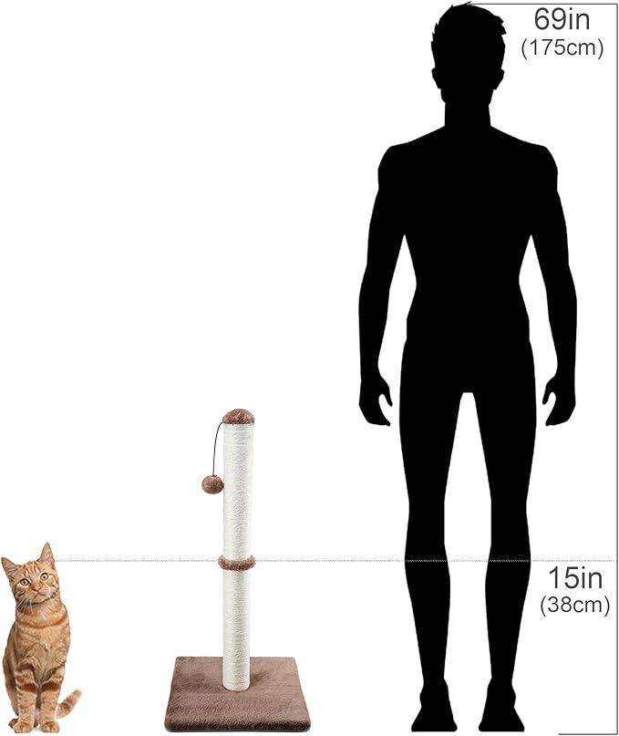 Dimaka 29" Height Tall Cat Scratching Post, Claw Scratcher with Sisal Rope and Covered with Soft Smooth Plush, Vertical Scratch [Full Strectch] for Standard Size Cats (Dark Brown, 29 inches) - PAWPICO