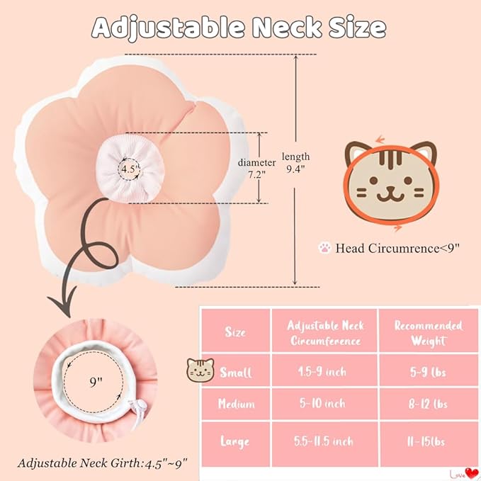 Soft Cat Cone Collar Waterproof Adjustable Pet E Collar Cute Pink Flower Collar for Cats Small Dogs Kitten Puppy After Surgery Prevent Licking(Pink,Small) LAVVICHA