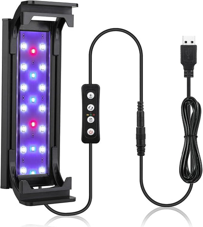 hygger 7W Full Spectrum Aquarium Light with Aluminum Alloy Shell and Plastic Extendable Brackets, White Blue Red LEDs, External Controller, for Freshwater Fish Tank (5-9.5 inch) hygger