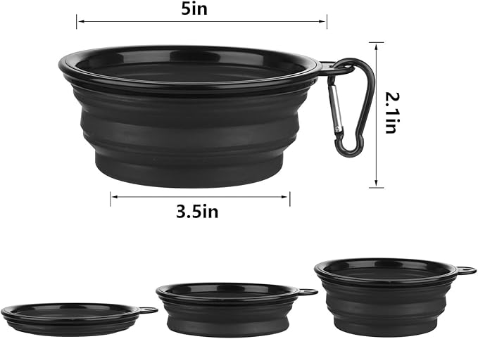 Dog Bowl Pet Collapsible Bowls, 2 Pack Collapsible Dog Water Bowls for Cats Dogs, Portable Pet Feeding Watering Dish for Walking Parking Traveling with 2 Carabiners (Small, Black+Black) - PAWPICO