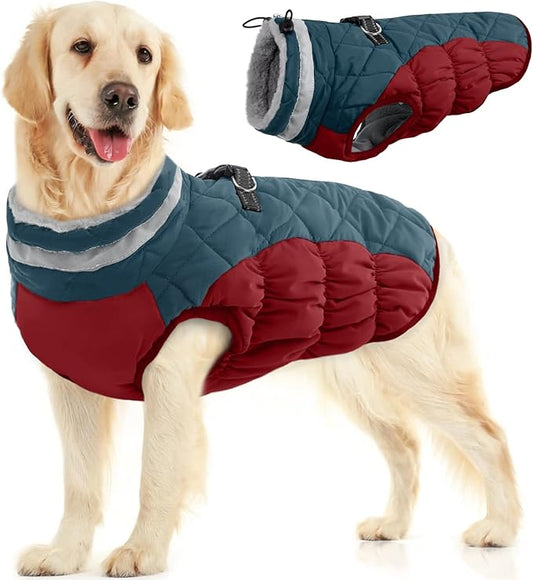 FUAMEY Dog Winter Jacket,Dog Cold Weather Coats Paded Dog Vest with Harness Built in Pet Warm Clothes Dog Apparel with Back Zipper Dog Water Resistant Coat for Small Medium Large Dogs Dark Blue XL - PAWPICO